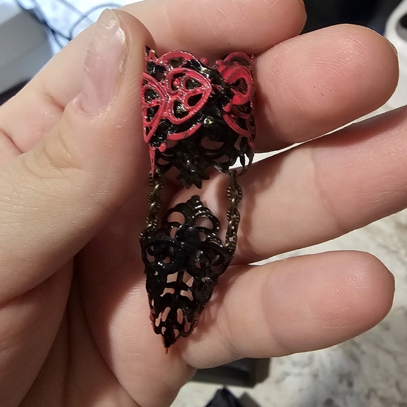Ebony Armor - Full hand set Claw Rings Red and Black - Gothic Sz med-large 5 pcs - Picture 13 of 14